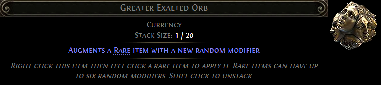 MMOJUGG Path of Exile 2 Greater Exalted Orb * 100 Details View of Item Function and Use
